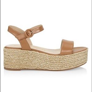 Stuart Weitzman Taborah Leather Platform Espadrille Sandals, Size 7